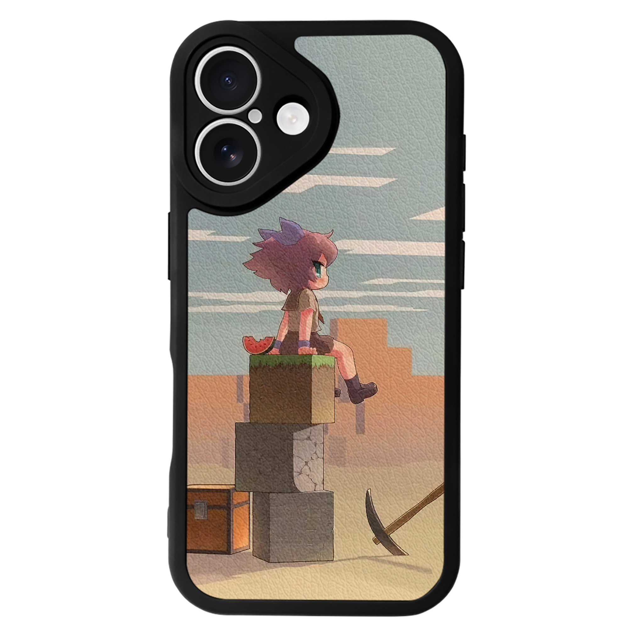 （画像用） マインクラフト ブロックの世界 Minecraft MC Block world 【iPhone 16シリーズ対応】シリコンスマホケース（レザー調） 材質：シリコン